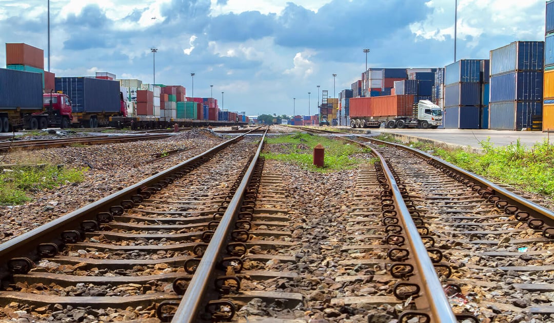 Rail Ramp with Tracks Trucks Containers